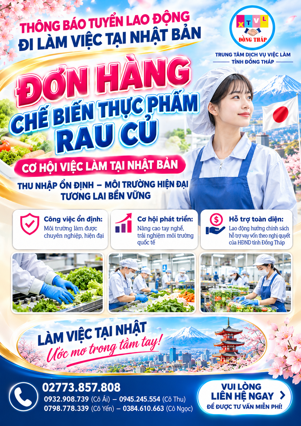 Tuyển gấp 6 nữ làm việc tại Nhật Bản đơn Chế biến thực phẩm rau củ