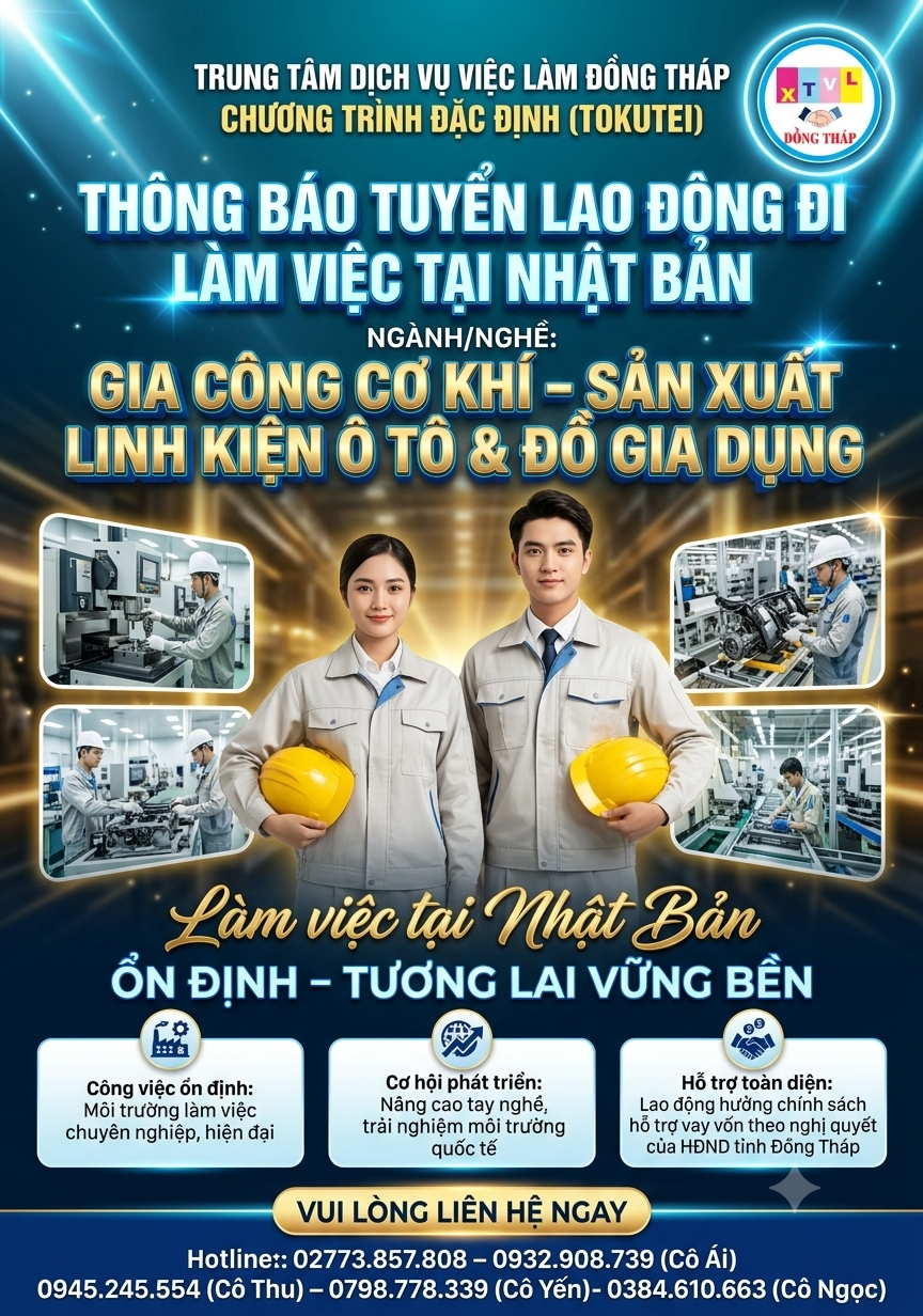 Tuyển gấp 30 nam  nữ làm việc tại Nhật Bản đơn hàng đặc định Gia công cơ khí , Sản xuất linh kiện ô tô