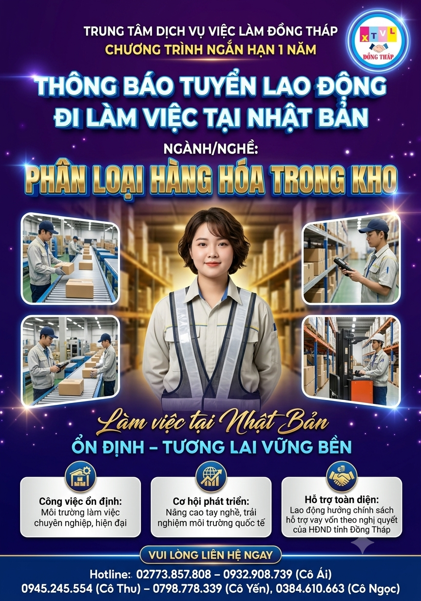 Tuyển gấp  30 nữ làm việc tại Nhật Bản đơn hàng Phân loại thực phẩm trong kho
