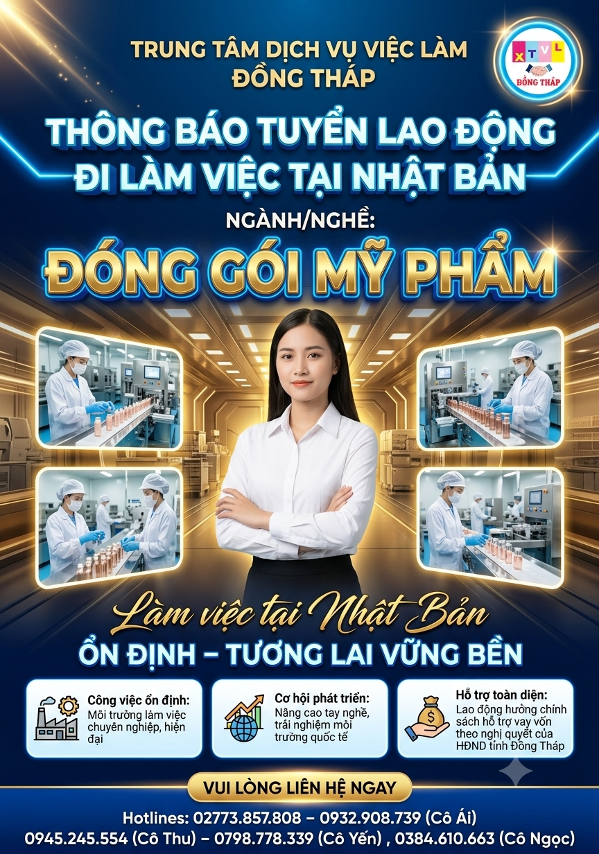 Tuyển gấp 15 nữ làm việc tại Nhật Bản đơn Đóng gói mỹ phẩm