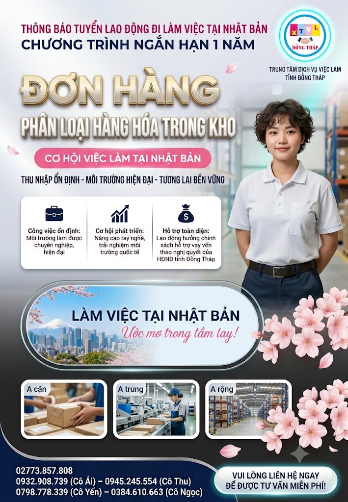 Tuyển gấp  30 nữ làm việc tại Nhật Bản đơn hàng Phân loại thực phẩm trong kho
