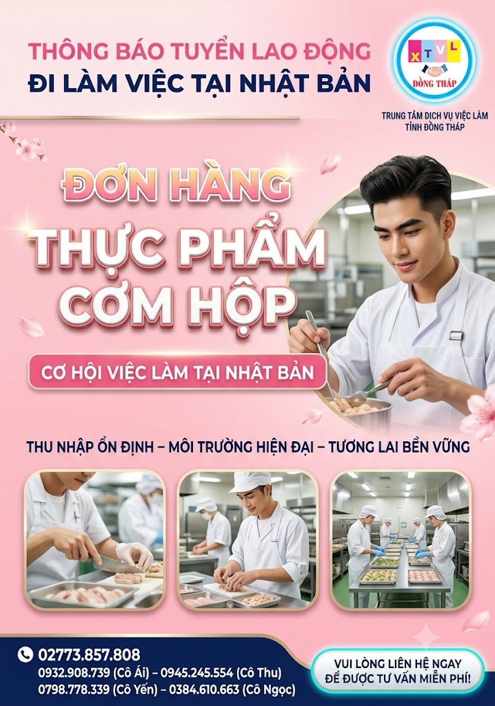 Tuyển gấp 12 nam làm việc tại Nhật Bản đơn hàng Thực phẩm cơm hộp
