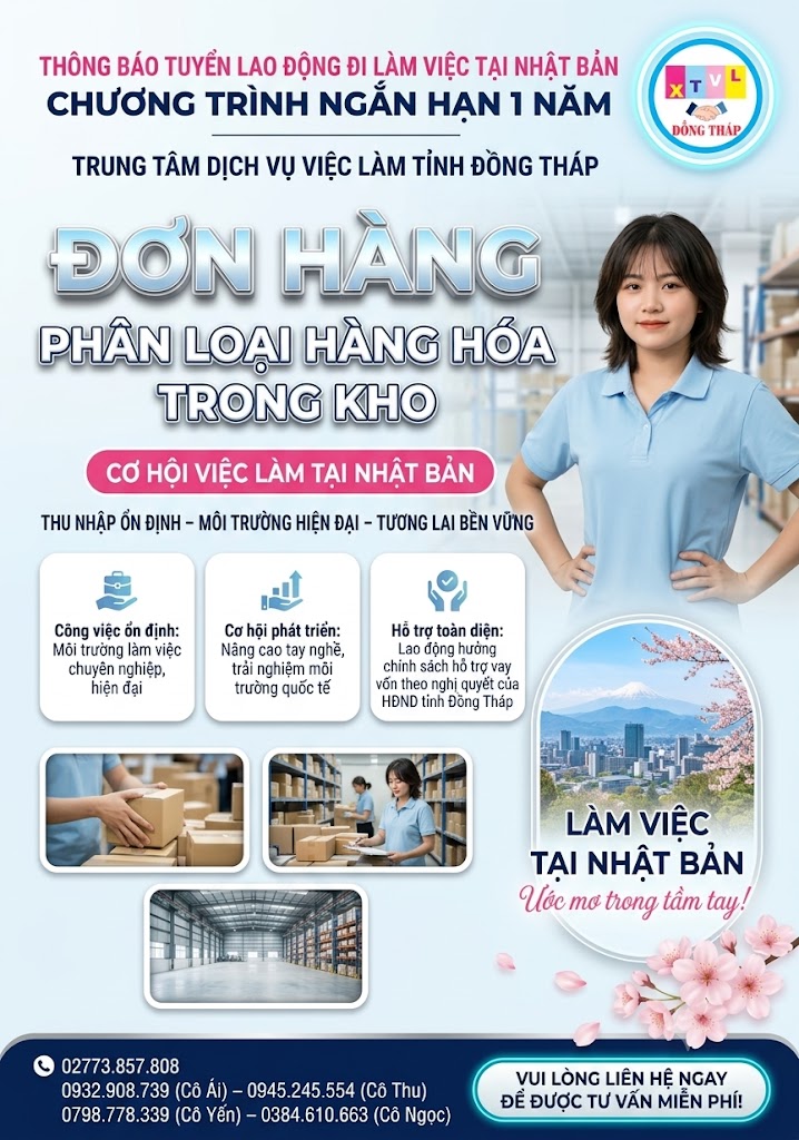 Tuyển gấp  30 nữ làm việc tại Nhật Bản đơn hàng Phân loại thực phẩm trong kho