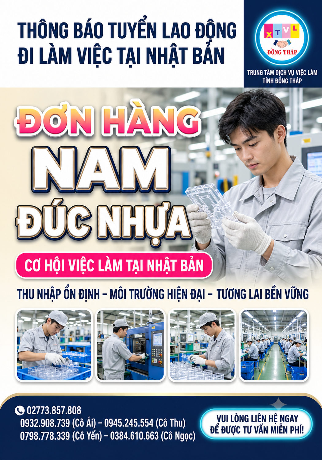 Tuyển gấp 9 nam làm việc tại Nhật Bản đơn hàng Đúc nhựa