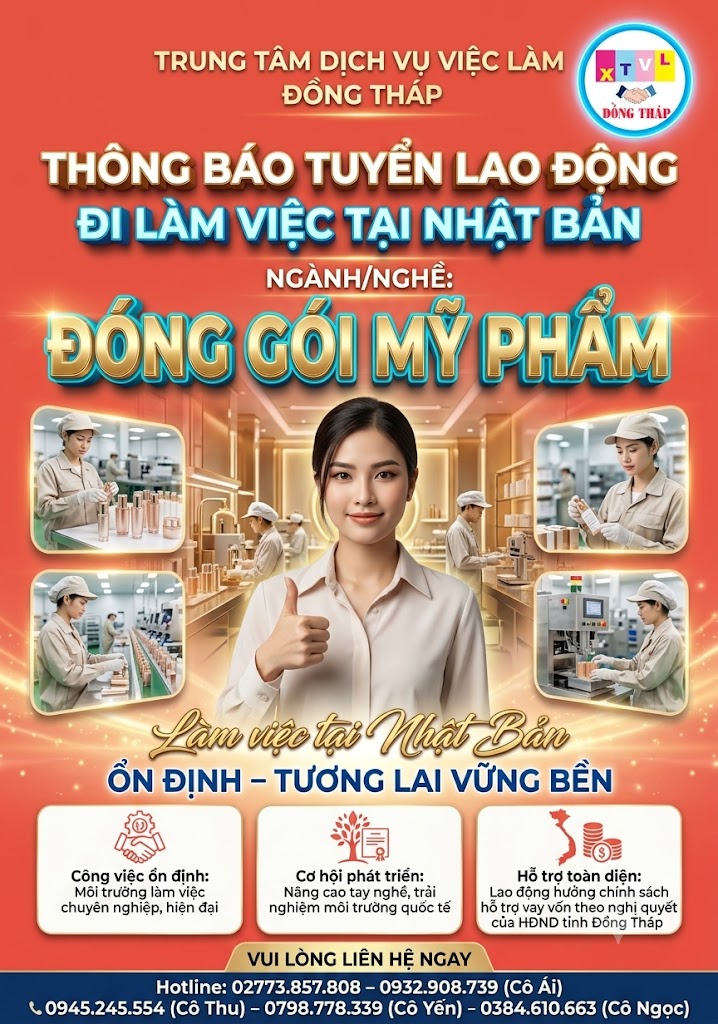 Tuyển gấp 15 nữ làm việc tại Nhật Bản đơn Đóng gói mỹ phẩm