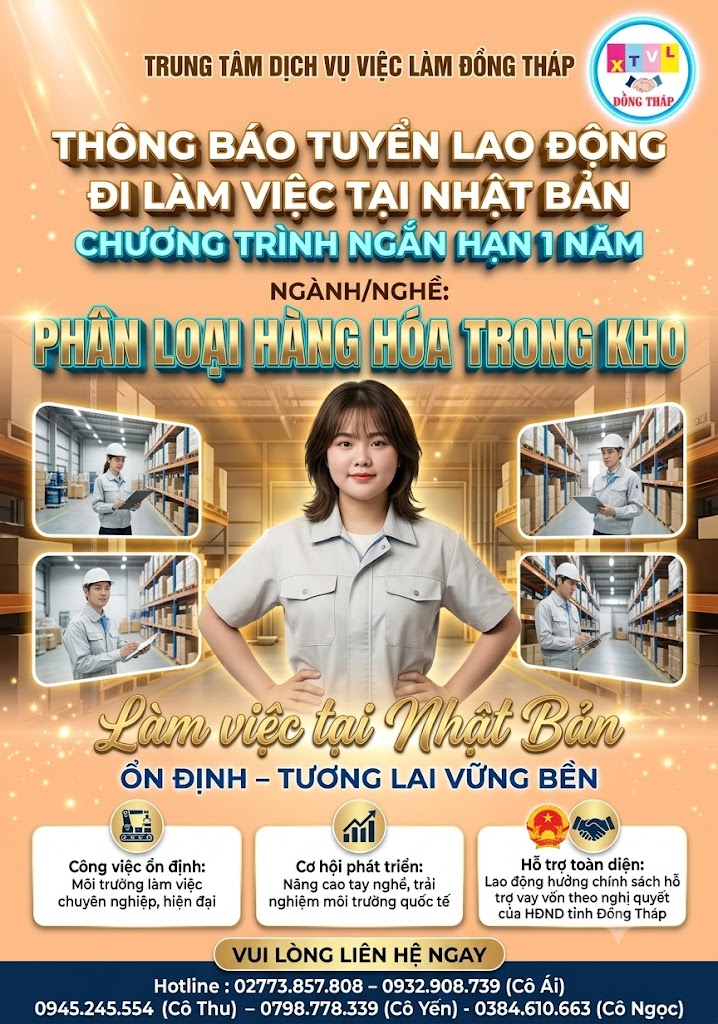 Tuyển gấp 40 nữ làm việc tại Nhật Bản đơn hàng Phân loại hàng hóa trong kho
