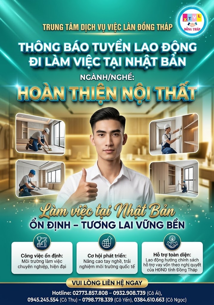 Tuyển gấp 15 nam làm việc tại Nhật Bản đơn hàng Hoàn thiện nội thất