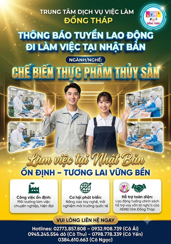 Tuyển gấp 20 nam, nữ làm việc tại Nhật Bản đơn hàng Chế biến thực phẩm thủy sản