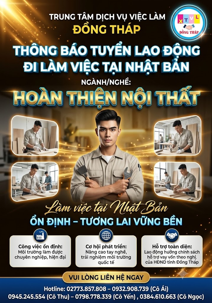 Tuyển gấp 20 nam làm việc tại Nhật Bản đơn hàng Hoàn thiện nội thất