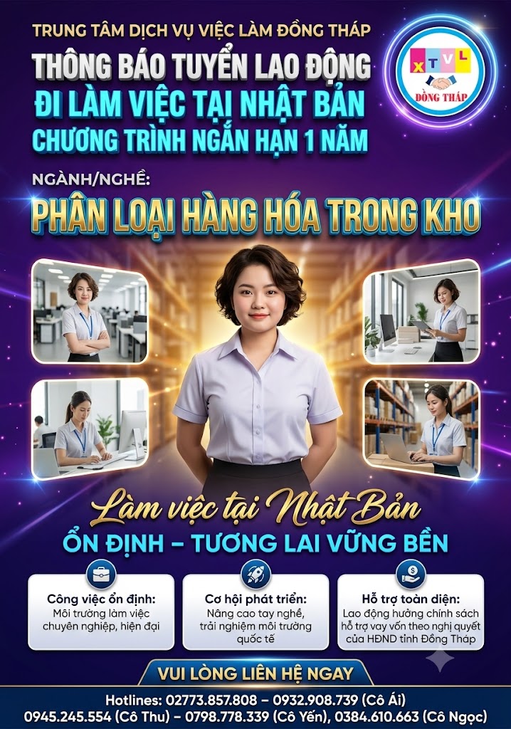 Tuyển gấp  30 nữ làm việc tại Nhật Bản đơn hàng Phân loại thực phẩm trong kho